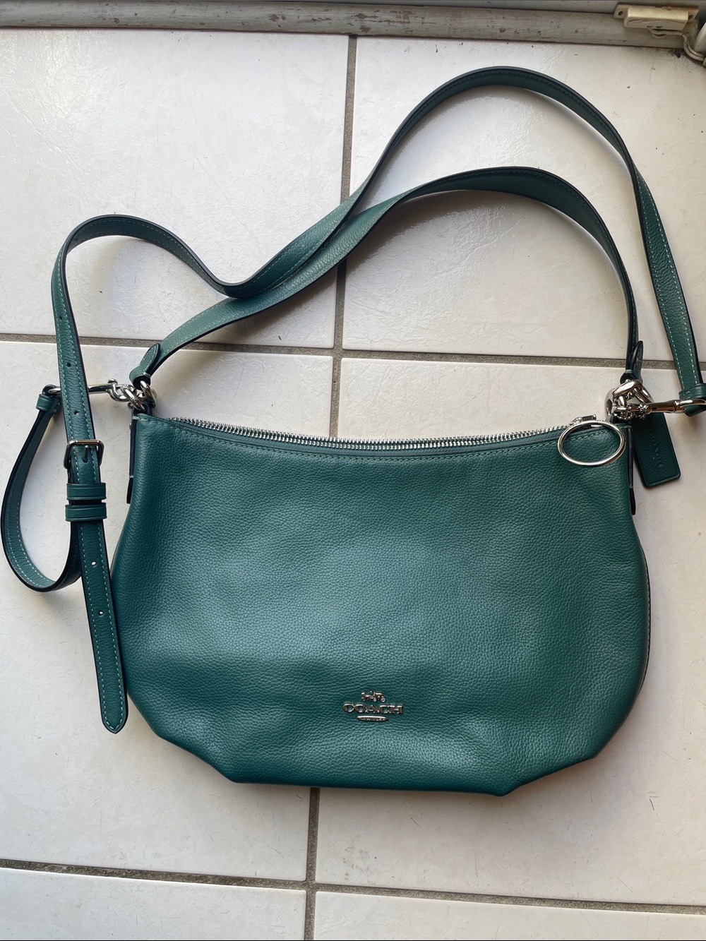 Coach Teal Leather Shoulder Bag with Silver Hardware